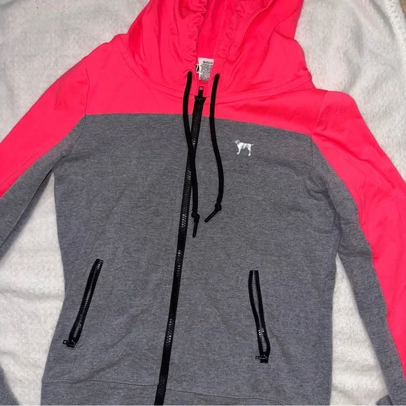 PINK Victoria's Secret Neon Pink and Gray Hoodie - Picture 1 of 4